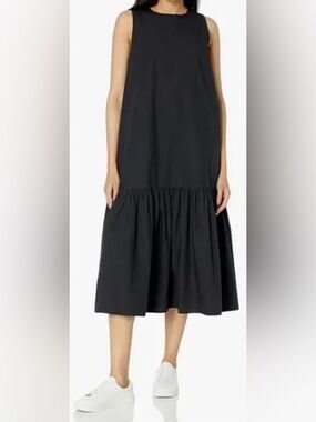 The Drop Ilana Loose 100% Cotton Poplin Black Tiered Midi Dress